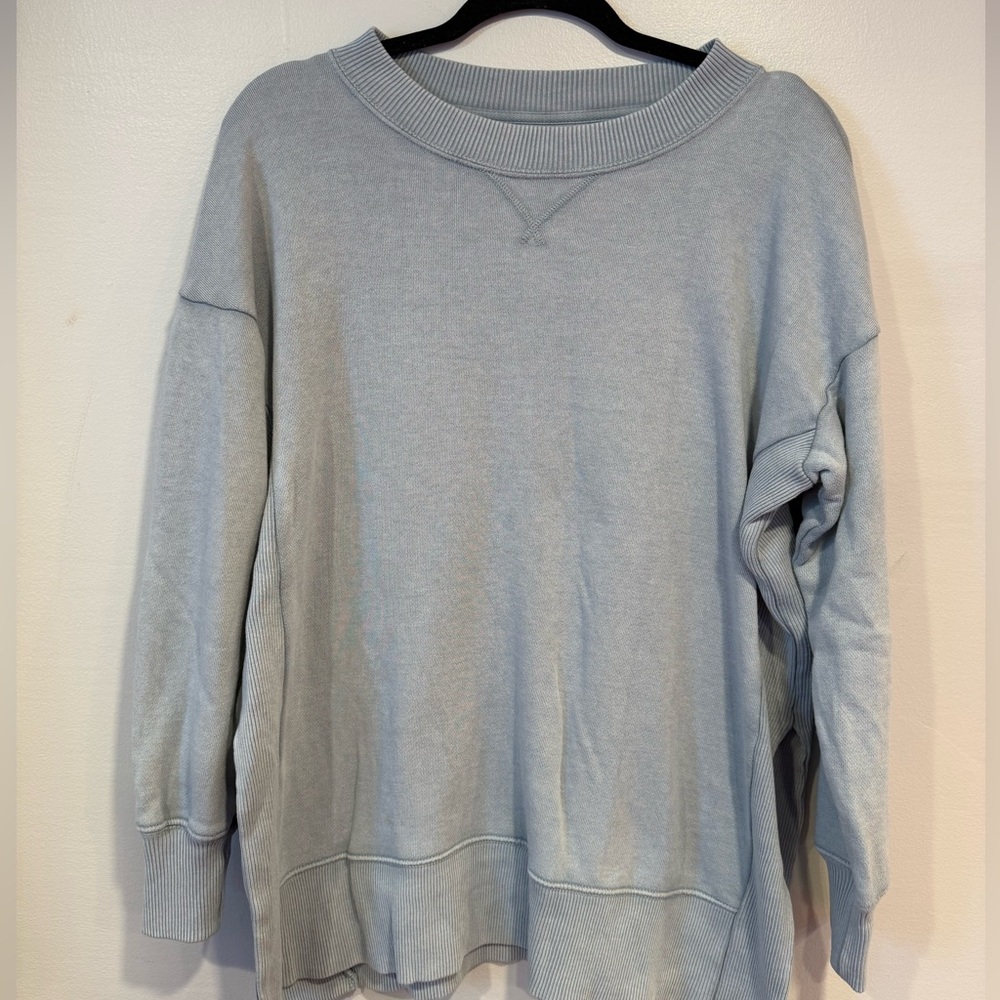 Aerie Oversized Side Slit Gray Blue Pullover Sweatshirt Size Small